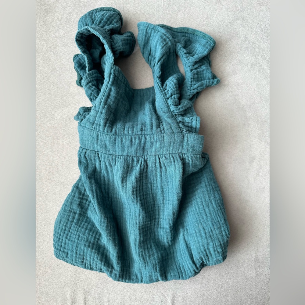 Boutique - Vignette Teal Romper (straps cross in back)